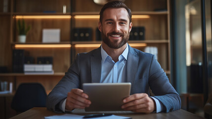 businessman working with his tablet in modern office