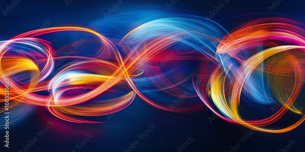 Wall mural colorful abstract background with dynamic light trails on dark canvas