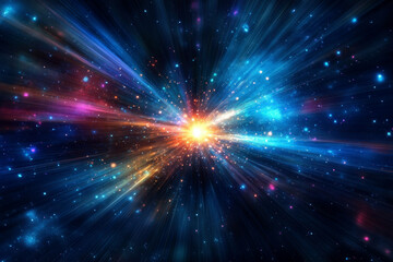 Vibrant colorful cosmic explosion on a dark blue background
