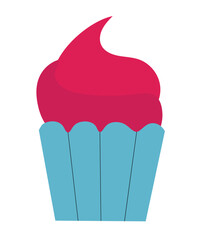 Cupcake with pink whipped cream. Vector Flat Illustration.