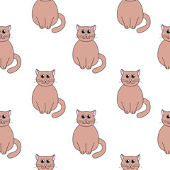 Seamless Pattern with Brown cute cat. Vector flat illustration.