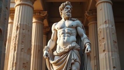 Fototapeta premium Majestic Greek God Statue in Classical Architecture