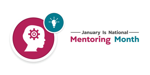 National Mentoring Month. Human, gear and lamp. Great for cards, banners, posters, social media and more. White background.