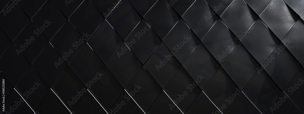 Poster black background with diamond shapes and lines, banner template with white space for text. minimalis