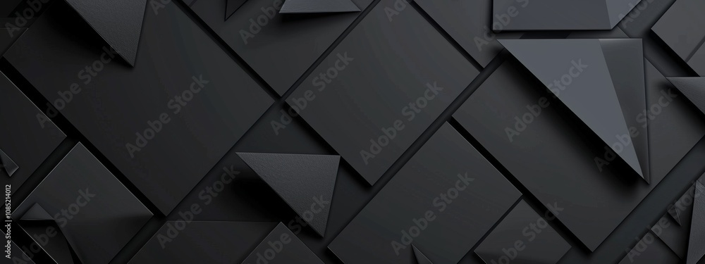 Poster Black Background with Diamond Shapes and Triangles for Design Banner Template, Featuring Abstract Minimalist Wallpaper with Copy Space on Black Background