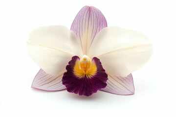 Fototapeta premium Single orchid flower, white petals, purple lip.