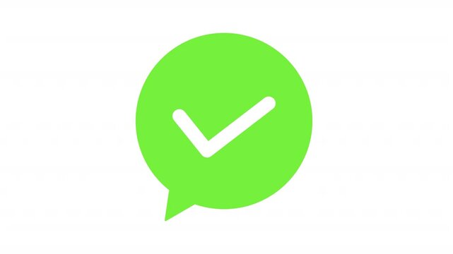 ポップアップする緑のふきだし　チェックマーク 背景透過
