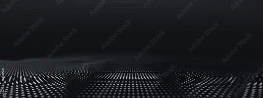 Poster Black background with dotted grid for design. Banner template with white space in the center for text. Perfect for minimalist abstract wallpaper and modern web design.