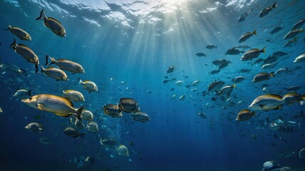 Naklejka premium underwater blue background in sea generate ai