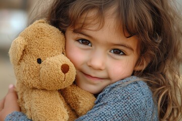 Cherished Moments: A Little Girl with Her Beloved Teddy Bear
