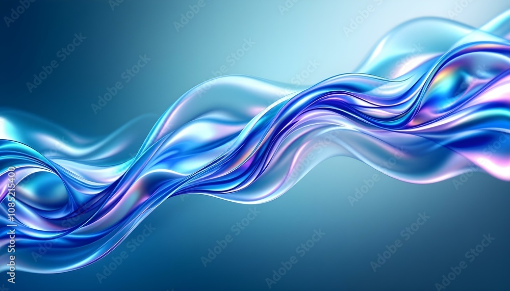 Poster 3d holographic ribbon glass morphism wave line isolated on abstract background render. iridescent cu
