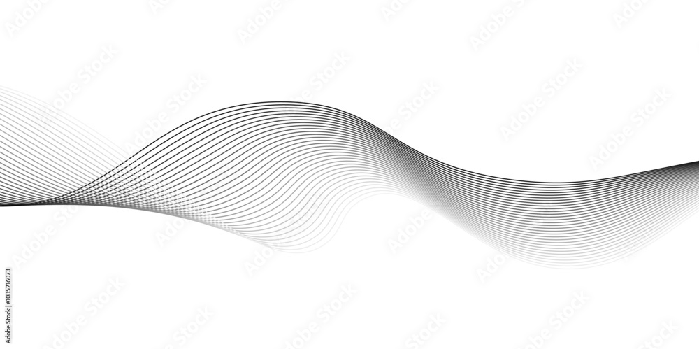 Poster grey and black wave, curve lines on transparent background,black wavy lines on white background vect
