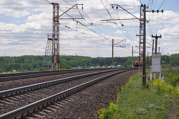 Summer Russian Railway. Rails and sleepers.