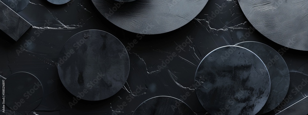 Aufkleber Abstract minimalist wallpaper with geometric motifs and patterns on black background. Featuring white space in the center for text, ideal for design templates and modern banners.