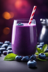 Photo blueberry frash smoothie drink with blueberry dark lghiting background