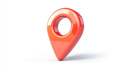 Red location pin icon with 3D design. It's a shiny, realistic marker for GPS tracking. The map pin is cut out on a white background.