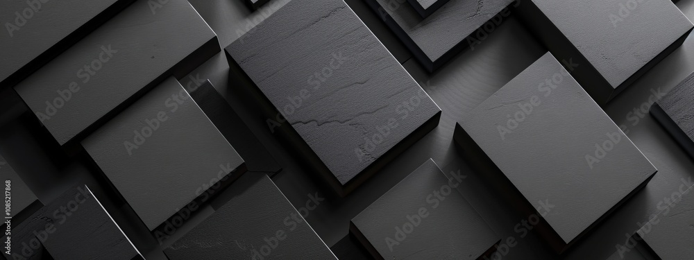 Poster abstract minimalist wallpaper with geometric shapes on black background. featuring white space in th