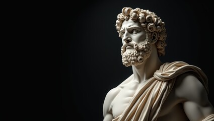 Obraz premium Majestic Bust of a Bearded Classical Greek Statue Against a Dark Background