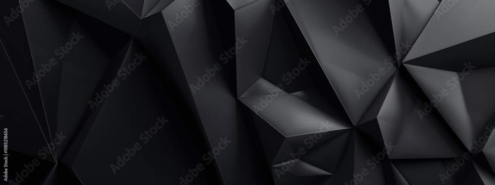 Poster Black Background with Geometric Shapes in Minimalist Style and Central White Space for Text. This Abstract Minimalist Wallpaper is Perfect for Modern Design and Elegant Banner Templates.