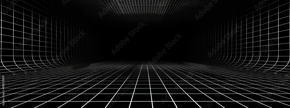 Poster Abstract dark grid pattern wallpaper with copy space. Minimalist design template with white center text area. Ideal for banners.