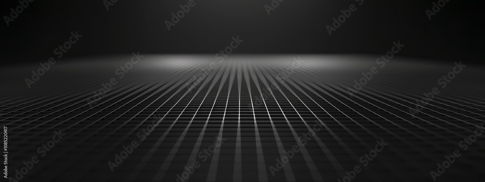 Poster Minimalist abstract geometric wallpaper featuring a grid pattern on a black background. Banner template with white space for text, perfect for modern and professional design uses.
