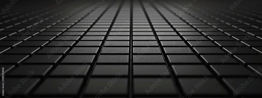 Poster Minimalist abstract wallpaper featuring a grid pattern on a black background. Banner template with white space for text, perfect for modern and professional design uses.