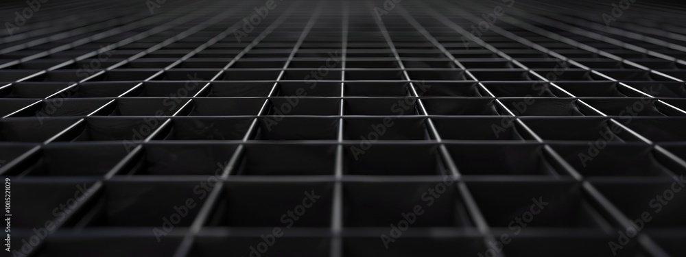 Poster Black Background with Grid Pattern for Design, Featuring White Space in the Center for Text. Ideal for Banner Templates and Digital Projects. Abstract Minimalist Wallpaper.