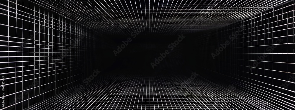 Aufkleber Black Background with Grid Pattern for Design, Featuring White Space in the Center for Text. Ideal for Banner Templates and Digital Projects. Abstract Minimalist Wallpaper.