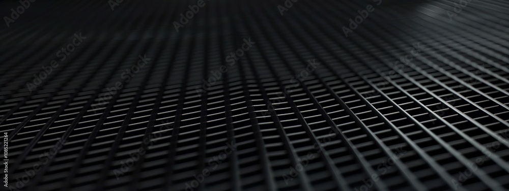 Poster Black background with grid pattern for design. Banner template with white space in the center for text. Suitable for minimalist abstract wallpaper and contemporary design projects.
