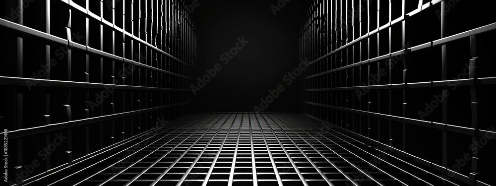 Poster Minimalist grid pattern wallpaper on a black background. Banner template with white space for text, suitable for modern and professional design applications.