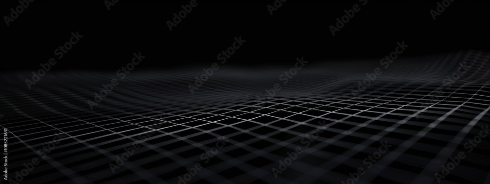 Poster Black Background with Grid Pattern for Design, Featuring White Space in the Center for Text. Ideal for Banner Templates and Digital Projects. Minimalist Wallpaper.