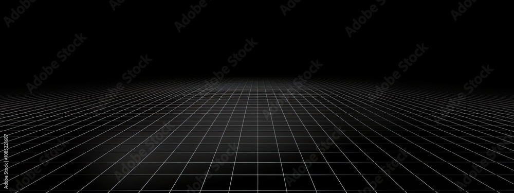 Poster Black Background with Grid Pattern for Design Banner Template, Featuring Minimalist Wallpaper with Copy Space on Black Background