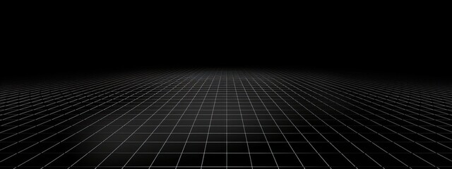 Naklejka premium Black Background with Grid Pattern for Design Banner Template, Featuring Minimalist Wallpaper with Copy Space on Black Background