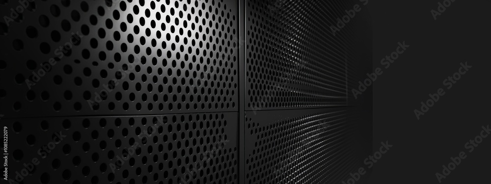 Aufkleber Black Background with Grid Patterns and Circles for Design Banner Template, Featuring Abstract Minimalist Wallpaper with Copy Space on Black Background