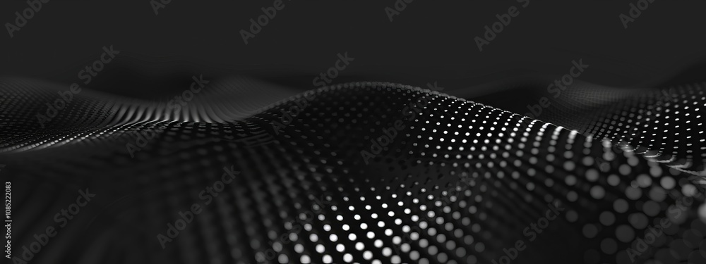 Aufkleber Black Background with Grid Patterns and Circles for Design Banner Template, Featuring Abstract Minimalist Wallpaper with Copy Space on Black Background