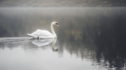 Fototapeta premium Solitary Swan in a Misty Lake