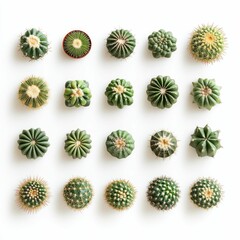 Obraz premium Twenty cacti arranged in a grid pattern.