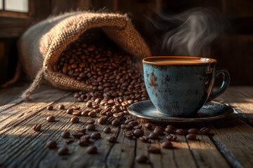 A steaming cup of coffee with smoke rising from it, Generative AI