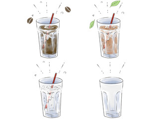 いろいろなストローとグラスのセット