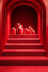 Red gift e-commerce promotion space scene