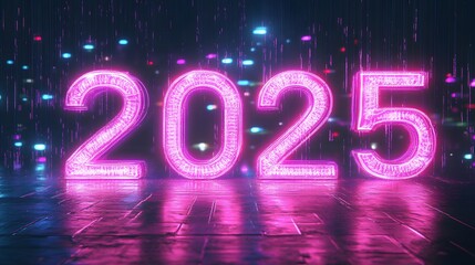 2025 neon new year numbers colorful background