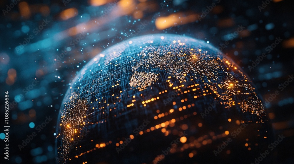 Aufkleber stunning digital globe with illuminated network connections and glowing particles, representing glob