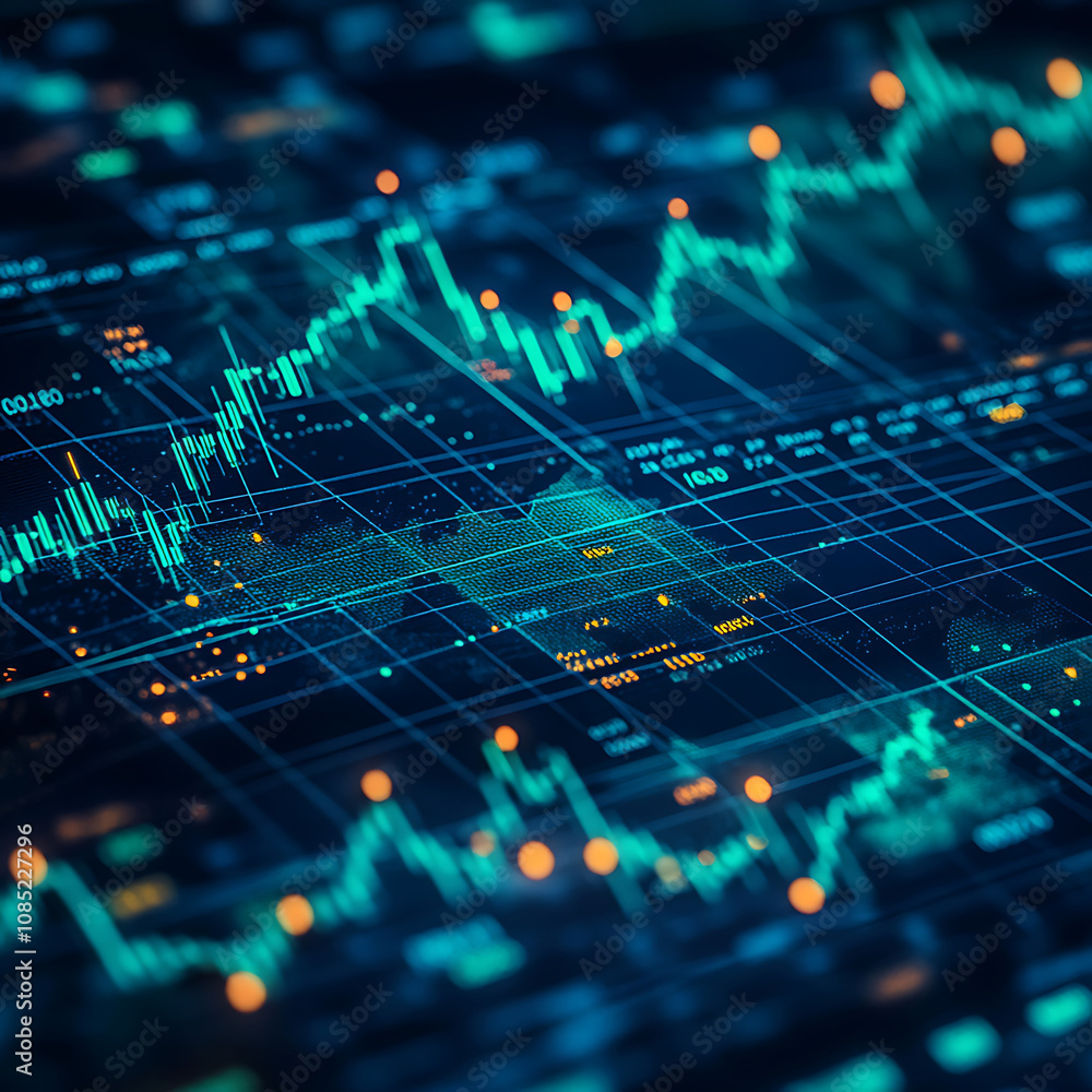 Aufkleber dynamic stock market charts and graphs display fluctuating data trends, showcasing financial analyti