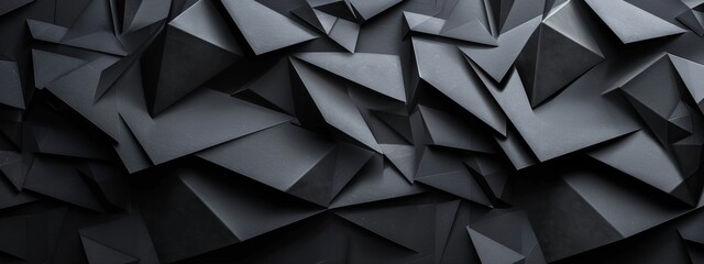 Fototapeta premium Intersecting polygons on a black background, minimalist design banner template with white space for text. Ideal for dynamic and modern presentations, websites, and digital designs.