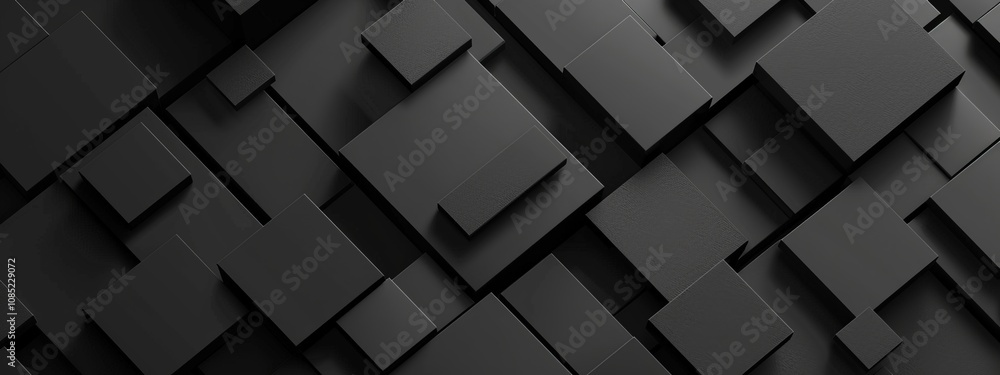 Poster black background with intersecting rectangles and circles, banner template with white space for text