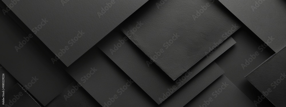 Poster black background with intersecting rectangles and squares, banner template with white space for text