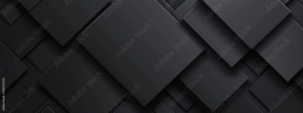 Poster Black Background with Intersecting Rectangles and Squares, Banner Template with White Space for Text. Minimalist Geometric Wallpaper with Copy Space on Black Background. Modern Wallpaper.