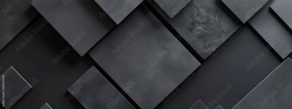 Poster intersecting squares on a black background, minimalist design banner template with white space for t