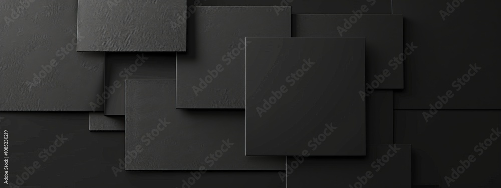 Poster intersecting squares on a black background, minimalist design banner template with white space for t