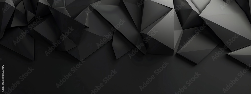 Poster intersecting triangles on a black background, minimalist design banner template with white space for